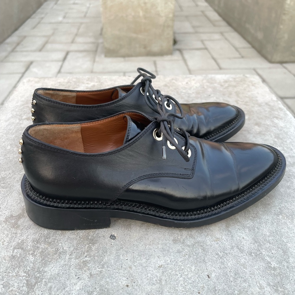 Authentic Givenchy Black Leather Flats with Studded Detail